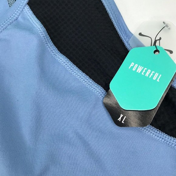 Womens Cropped Tank XL Lularoe Workout Top Blue Black Mesh Fitness Exercise - Picture 2 of 9